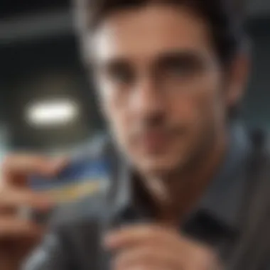 Illustration of a business professional examining credit card options