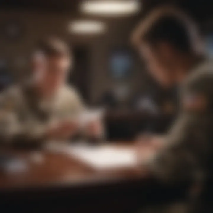 Detailed depiction of military personnel reviewing loan options