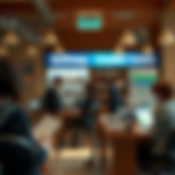 Overview of a self-help credit union environment showcasing members engaging with services