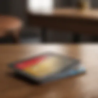 A close-up of a credit card on a wooden table with a soft light