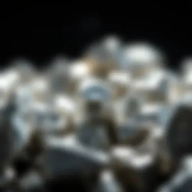 An up-close view of shining rhodium pieces reflecting light.