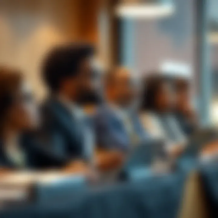 Engaging in Business Education and Networking A diverse group participating in a business seminar