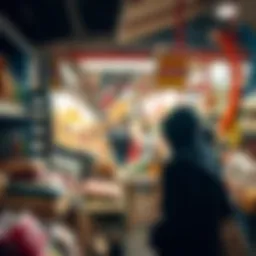A vibrant market scene showcasing diverse products