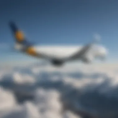 Lufthansa aircraft in flight against a clear blue sky