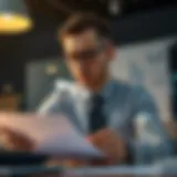 A thoughtful entrepreneur analyzing business documents