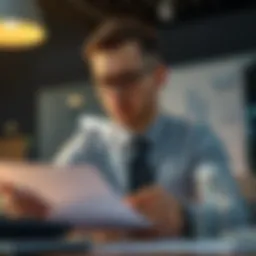 A thoughtful entrepreneur analyzing business documents