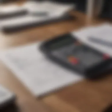 Calculator and mortgage-related paperwork on a desk
