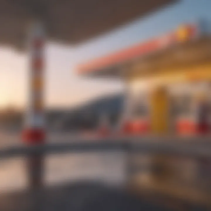 Illustration of a Shell gas station with credit card symbols