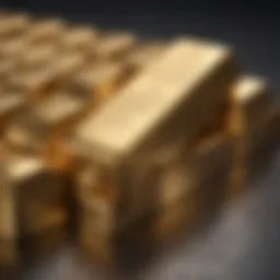 Detailed view of a large gold bar showcasing its texture and shine