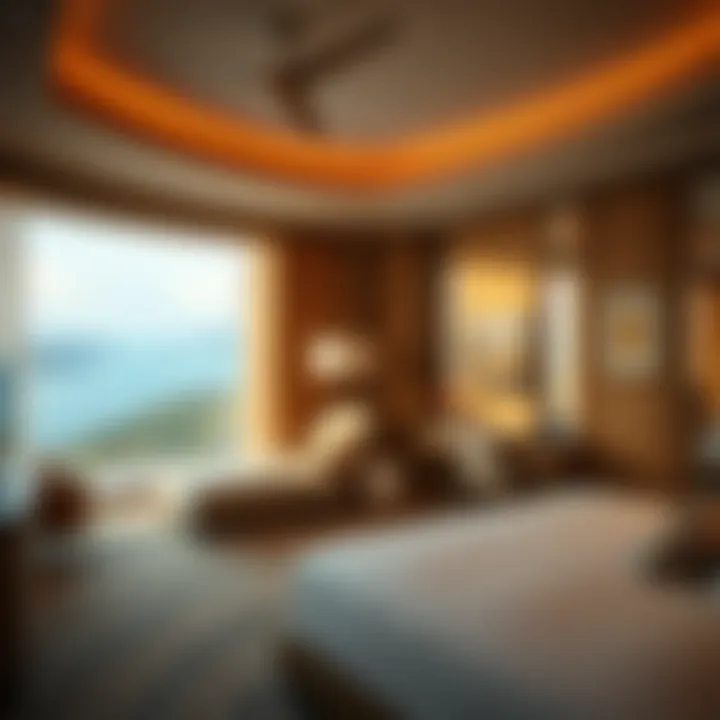 A luxurious hotel room with a breathtaking view, symbolizing travel benefits